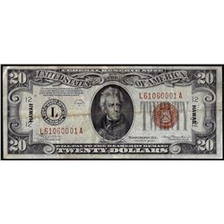 1934A $20 Hawaii WWII Emergency Issue Federal Reserve Notes