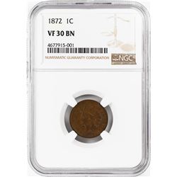 1872 Indian Head Cent Coin NGC VF30 BN