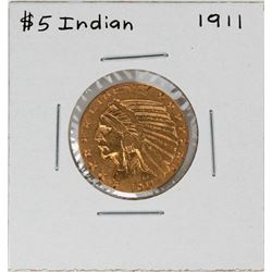 1911 $5 Indian Head Half Eagle Gold Coin