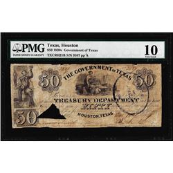 1830's $50 Government of Texas Obsolete Note Cut Canceled PMG Very Good 10