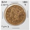 Image 1 : 1881-S Liberty Head $20 Double Eagle Gold Coin