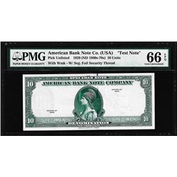 1929 10 Unit American Bank Note Co. "Test Note" PMG Gem Uncirculated 66EPQ
