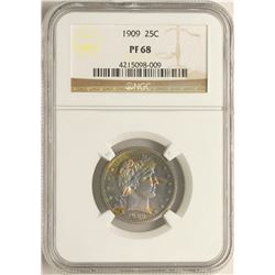 1909 Proof Barber Quarter Coin NGC PF68 Amazing Toning