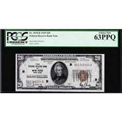 1929 $20 Federal Reserve Bank Note New York Fr.1870-B PCGS Choice New 63PPQ