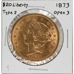 1873 Open 3 $20 Liberty Head Double Eagle Gold Coin