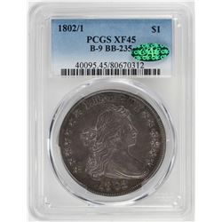 1802/1 Large Eagle $1 Draped Bust Silver Dollar Coin PCGS XF45 CAC