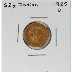 1925-D $2 1/2 Indian Head Quarter Eagle Gold Coin