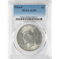 1924-S $1 Peace Silver Dollar Coin PCGS AU58