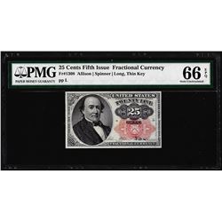 1874 25 Cents Fifth Issue Fractional Currency Note Fr.1309 PMG Gem Uncirculated 66EPQ