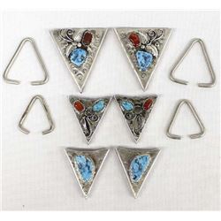 3 Pairs of Navajo Sterling Turquoise Collar Tips