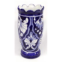 Mexican Cobalt Blue & White Pottery Vase