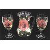 Image 1 : Hand Painted Glass Pitcher & 2 Goblets