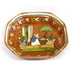 Vintage Mexican Redware Pottery Serving Bowl