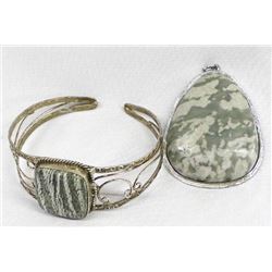 Sterling Silver Cuff Bracelet & Pendant