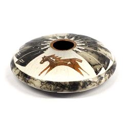 Navajo Horse Hair Pottery Pillow Vase by Yazzie