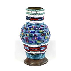 Hand Beaded Copper Vase by Kathy Kills Thunder