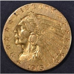 1913 $2.5 GOLD INDIAN  AU