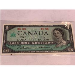 Canada Centennial 1867-1967 Bank of Canada $1.00 Bill near Mint condition.