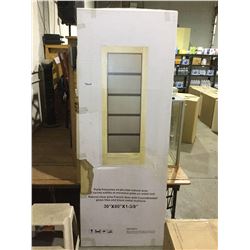 Natural Clear Pine French Door w/ 5 Sandblasted Glass Lites and Black Metal Mullions (30" x 80" x 1-