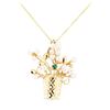 Image 1 : 0.10 ctw Emerald and Freshwater Pearl Floral Pendant with Chain - 14KT Yellow Go