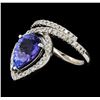 3.94 ctw Tanzanite and Diamond Ring - 14KT White Gold