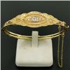 Image 2 : Hand Made 14k Yellow Gold 3 Old Mine Cut Diamond Open Bangle Bracelet