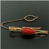 Image 2 : Men's  18k Rose Gold Cabochon Red Ox Blood Coral Tie Clasp w/ Button Loop