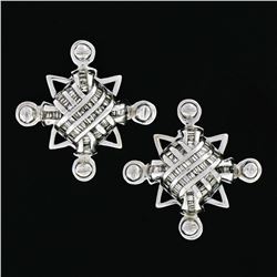 Unisex Large 14K White Gold 1.15 ctw Channel Baguette Diamond Domed Stud Earring