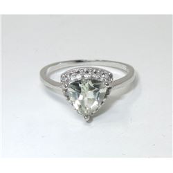 Green Amethyst & Diamond Sterling Silver Ring