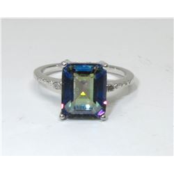 Ocean Blue Mystic Topaz & Diamond Solitaire Ring