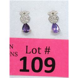 New Amethyst & Diamond Sterling Silver Earrings