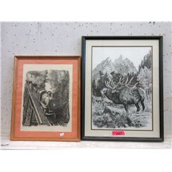 Framed Cariboo Print & 1983 Train Print