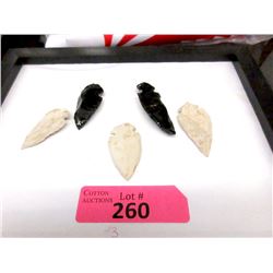 3 Stone and 2 Obsidian Arrow Heads