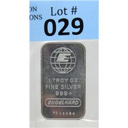 1 Oz. Engelhard .999 Fine Silver Bar