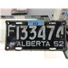 Image 1 : 1952 Alberta License Plate - Single Plate