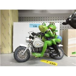 New Frogs on Motorcycle Statuette with Box