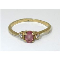 10 KT Yellow Gold Diamond & Pink Tourmaline Ring