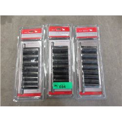 3 New 9 Piece 3/8 Drive Deep Impact Socket Sets