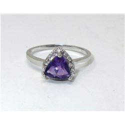 Amethyst & Diamond Sterling Silver Solitaire Ring