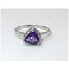 Image 1 : Amethyst & Diamond Sterling Silver Solitaire Ring