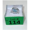 Image 2 : Large Blue Topaz & Diamond Crossover Ring