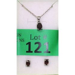 New Sterling Silver Garnet Earrings  & Pendant