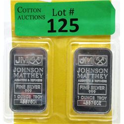 Two 1 Oz. Johnson Matthey .999 Fine Silver Bars