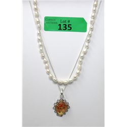 Freshwater Pearl Necklace & Amber Necklace