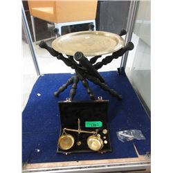 Small Brass Topped Nomad Table & Brass Scale