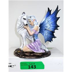 New Fairy with White Wolf Statuette with Box