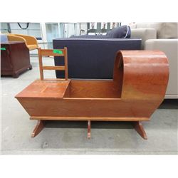 Folk Art Rocking Cradle with Storage Seat