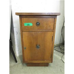Vintage Wood End Table with Drawer & Door
