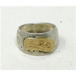 Signed Haida Sterling Silver & 14KT Gold Ring