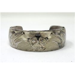 Signed Haida Sterling Raven Sun Cuff Bracelet